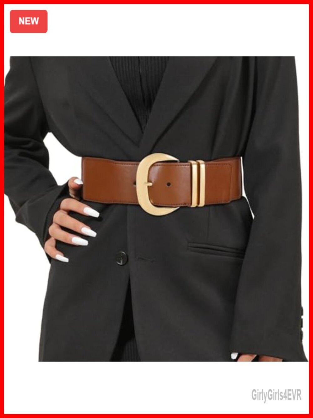 Wide Elastic Waist Belt for Dresses Gold Buckle Stretchy PU Leather Waistband